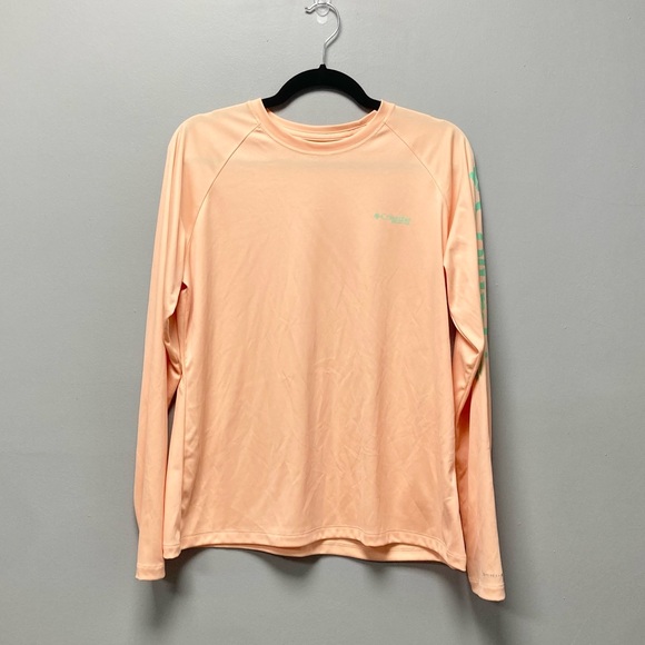 Columbia Performance Long Sleeve Shirt Women’s Large Peach Coral Green Casual - Picture 1 of 9